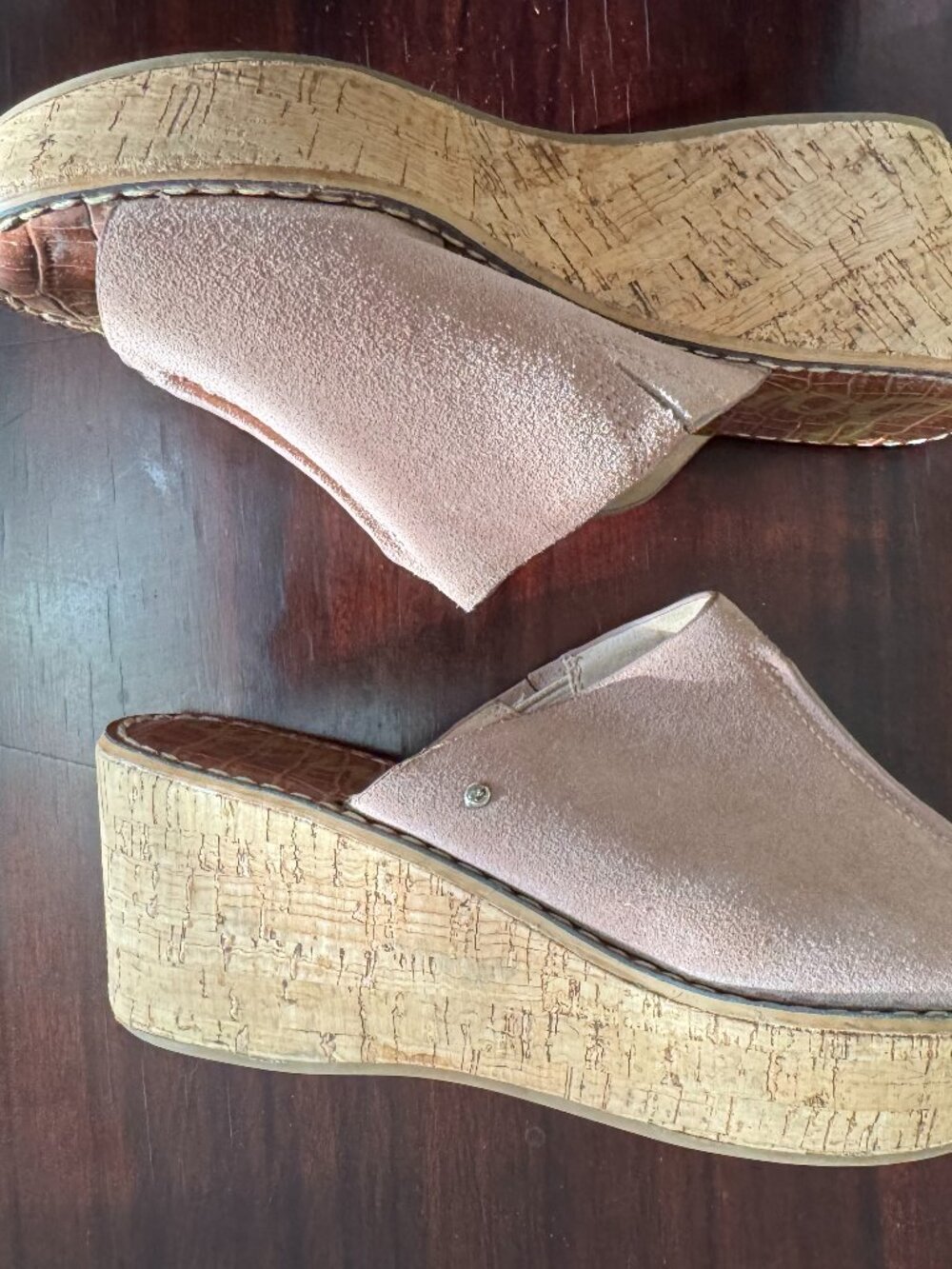 Sam Edelman Tan Suede Cork Wedge Slides Size 7.5 - Picture 2 of 4
